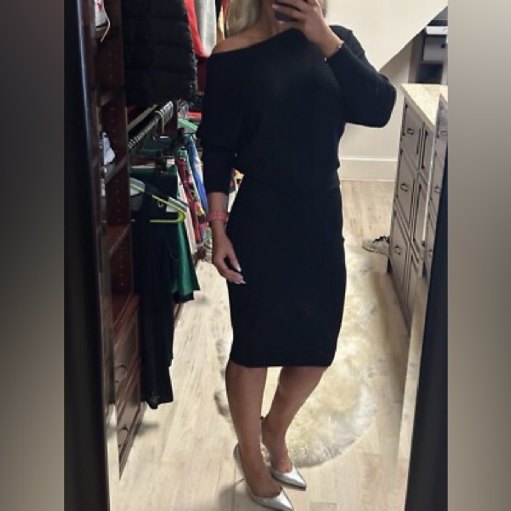 Express Black Off The Shoulder Ribbed Knit Sweater Midi Dress Size Medium